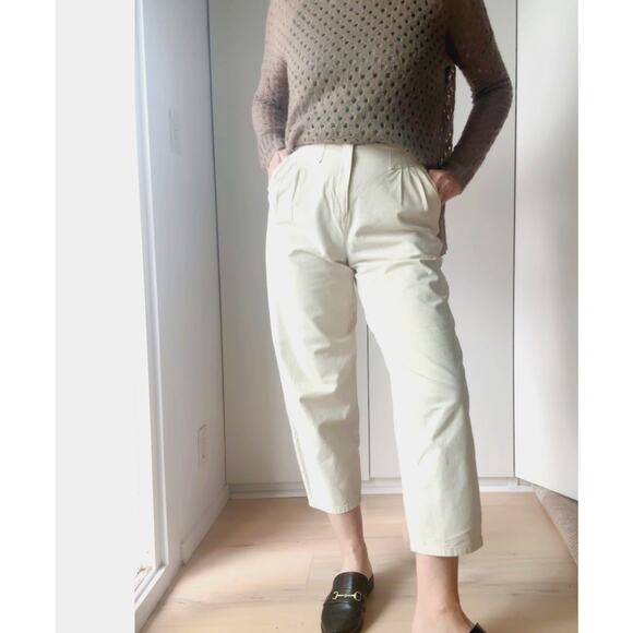 Vintage 80s Pleated Chino Pants Size 26 Cream Cherokee Tapered Leg Highrise USA - Picture 4 of 10